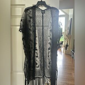 Mina Hand-Beaded Black Lace Kimono